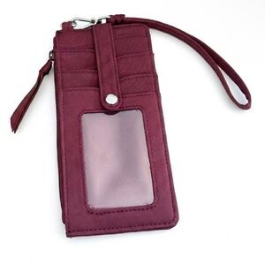 Vera Bradley Vertical Zip ID Lanyard Wallet Burgundy Maroon Quilted Card Holder